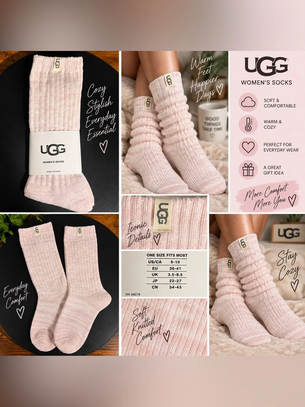 UGG Women's Ribbed Knit Slouch Socks - Pale Pink